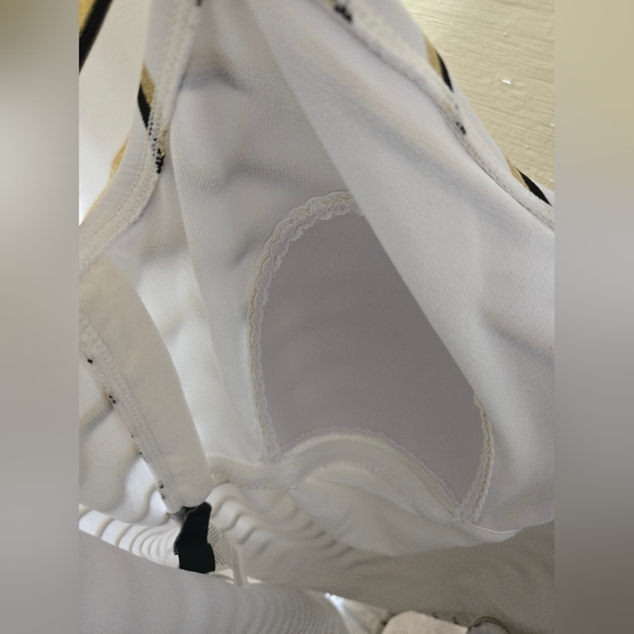 Lauren Ralph Lauren Off Shoulder One Piece Shimmer Gold Black White Swim Suit - Picture 9 of 13